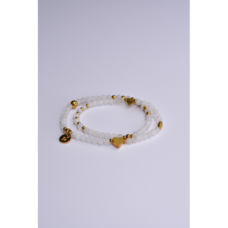 Bracelet LINA Double Pierre de Lune - Coeur