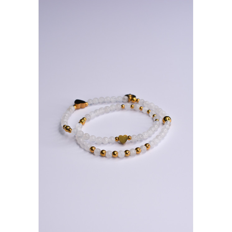 Bracelet LINA Double Pierre de Lune - Coeur