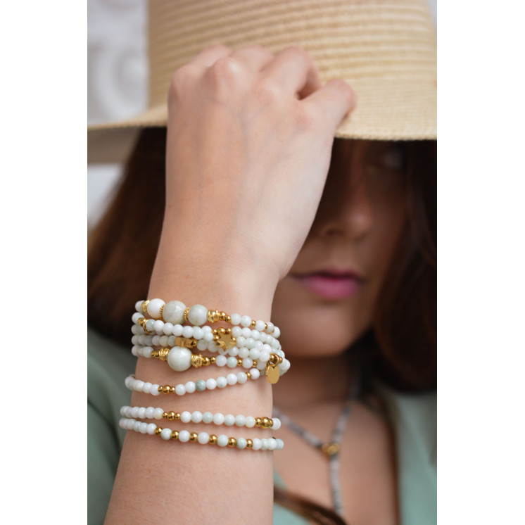 Bracelet LINA Double Jade de Birmanie - Etoile et Lune