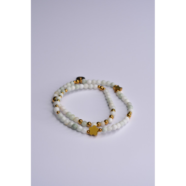 Bracelet LINA Double Jade de Birmanie - Etoile et Fleur