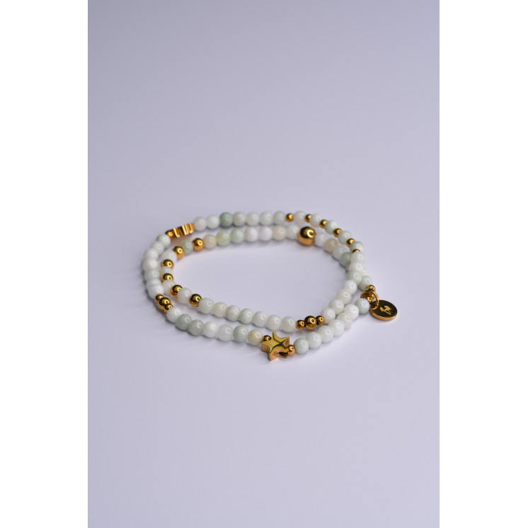 Bracelet LINA Double Jade de Birmanie - Etoile et Fleur