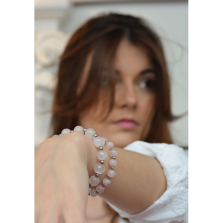 Bracelet LORI - Quartz rose 8mm - Argent