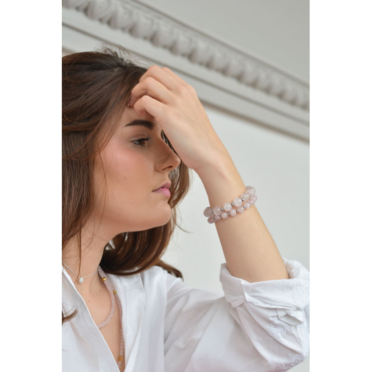 Bracelet LORI - Quartz rose 8mm - Argent