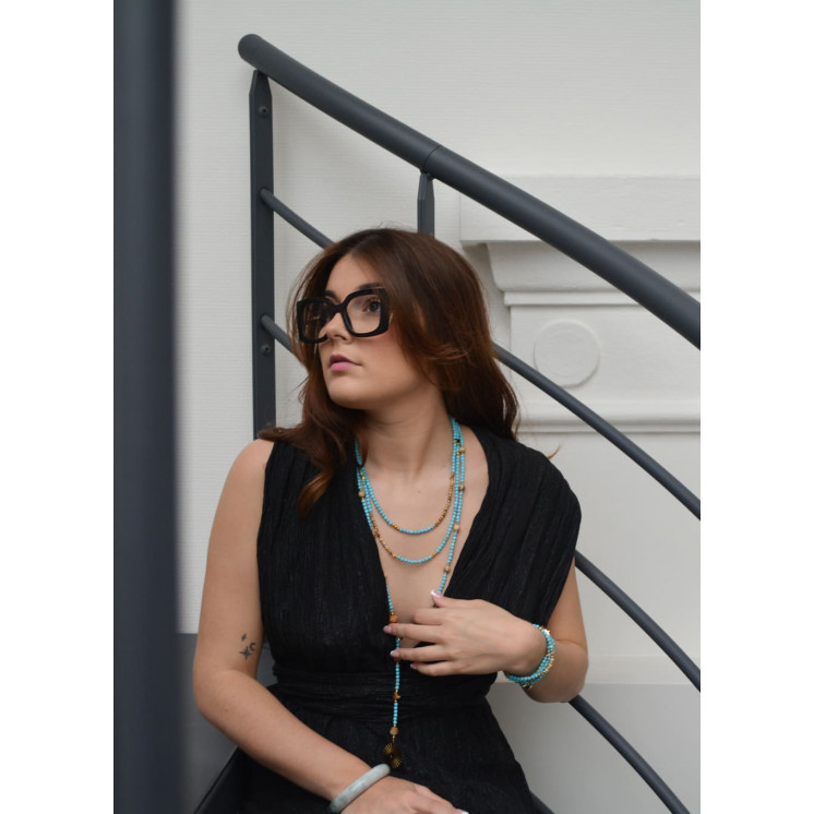 Collier LIV  Motifs Étoile et lune en Turquoise et Jaspe Paysage mate