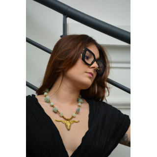 Collier ethnique- tête de buffle - Jaspe serpent