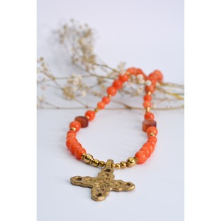 Collier ethnique- Croix éthiopienne - Grenat
