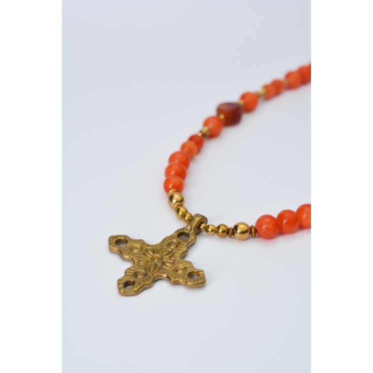 Collier ethnique- Croix éthiopienne - Grenat