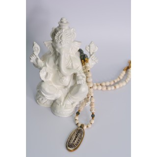 Collier ethnique- tête de lion - Œil de tigre bleue et jaune