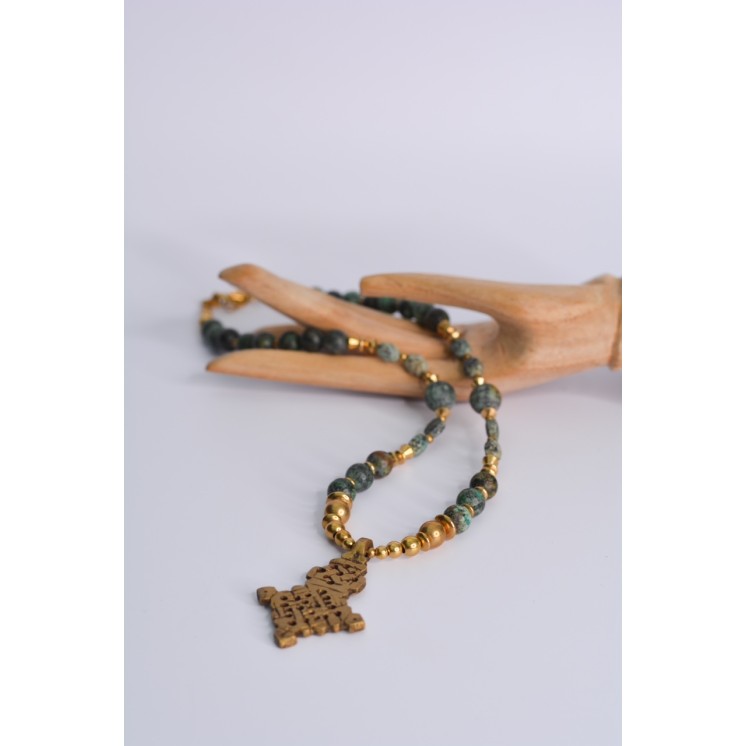 Collier ethnique- Croix éthiopienne - Grenat