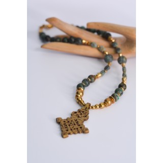 Collier ethnique- Croix éthiopienne - Grenat