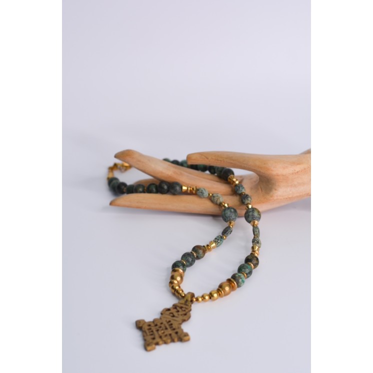 Collier ethnique- Croix éthiopienne - Grenat