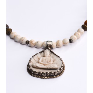 Collier Ethnique - Bouddha petit modèle -Howlite Œil de Tigre mate
