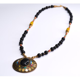 Collier Ethnique - Collier Afghan- Onyx noire