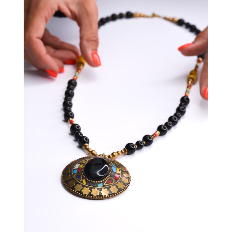Collier Ethnique - Collier Afghan- Onyx noire