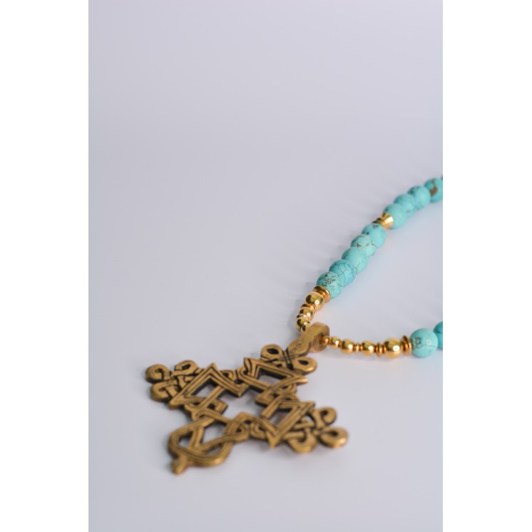 Collier ethnique- Croix éthiopienne - Grenat