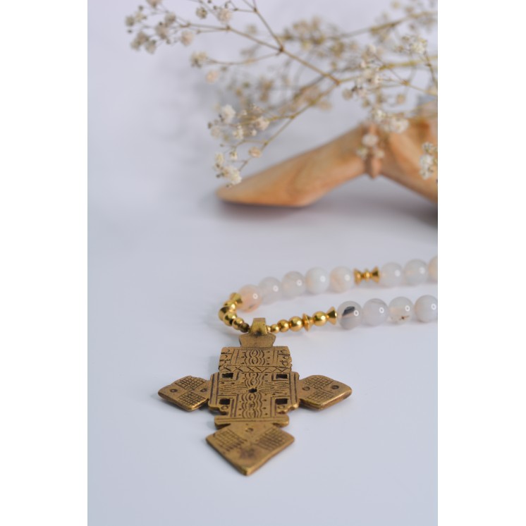 Collier ethnique- Croix éthiopienne - Grenat