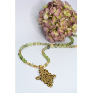 Collier ethnique- Croix éthiopienne - Grenat