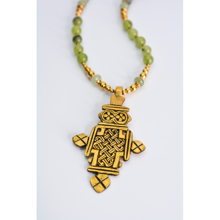 Collier ethnique- Croix éthiopienne - Grenat
