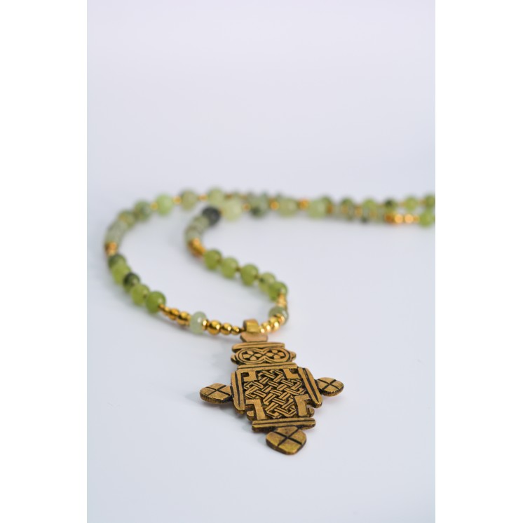 Collier ethnique- Croix éthiopienne - Grenat