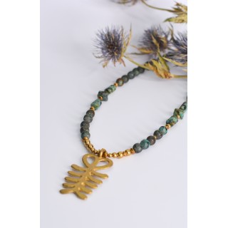 Collier ethnique- tête de lion - Œil de tigre bleue et jaune