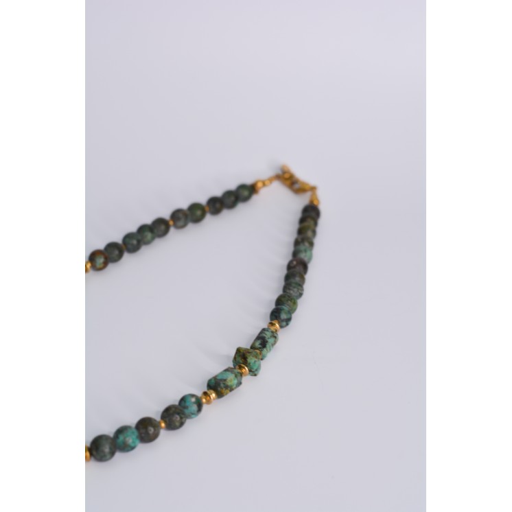 Collier ethnique- tête de lion - Œil de tigre bleue et jaune
