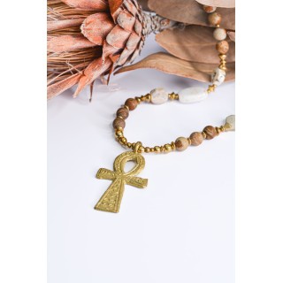 Collier ethnique- Croix - Onyx noire