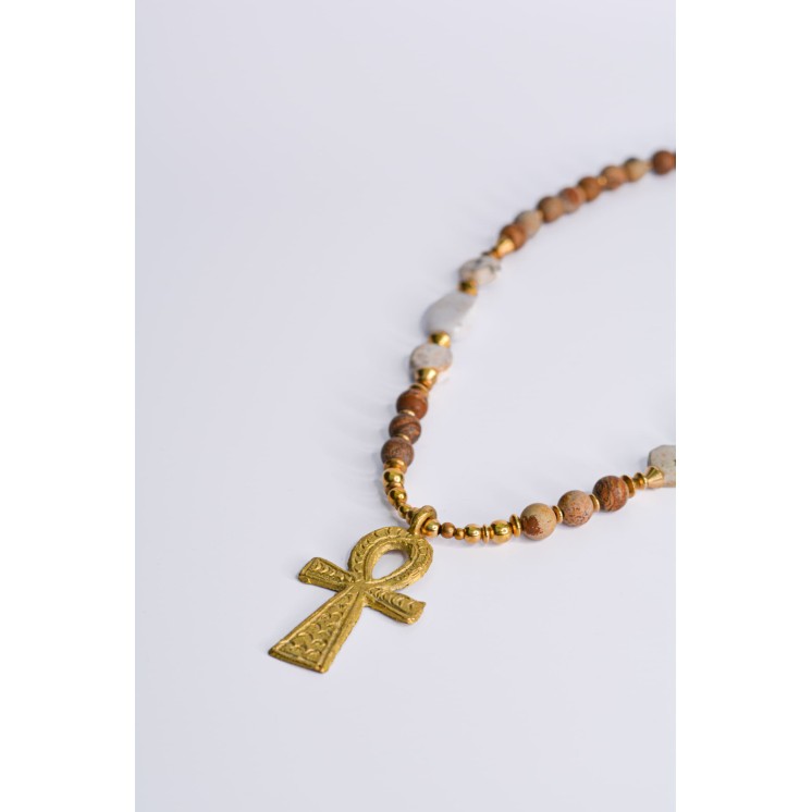 Collier ethnique- Croix - Onyx noire