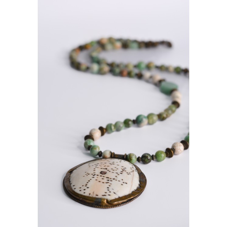 Collier ethnique- Croix éthiopienne - Grenat