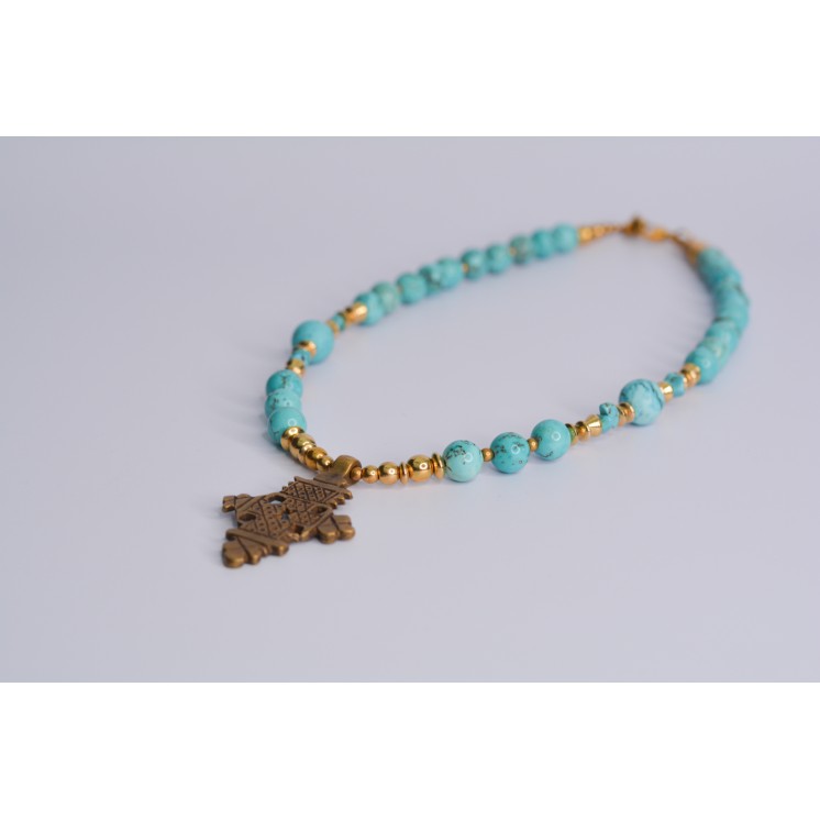 Collier ethnique- Croix éthiopienne - Grenat