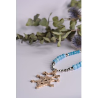 Collier ethnique- Croix éthiopienne - Grenat