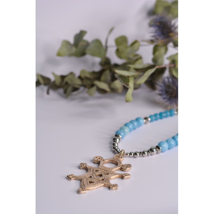 Collier ethnique- Croix éthiopienne - Grenat