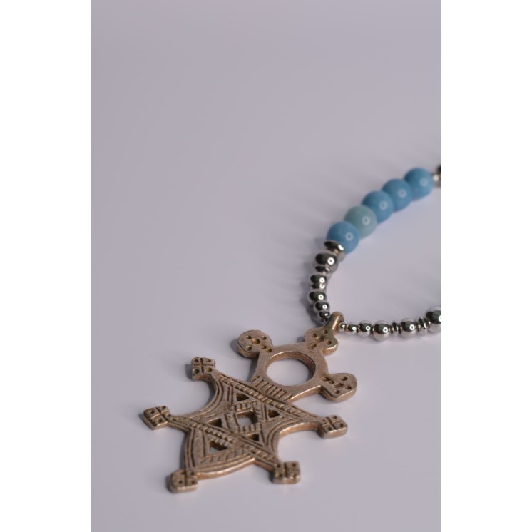 Collier ethnique- Croix éthiopienne - Grenat