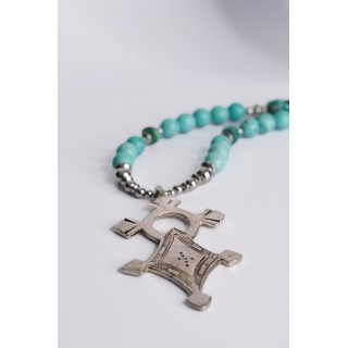 Collier ethnique- Croix éthiopienne - Grenat