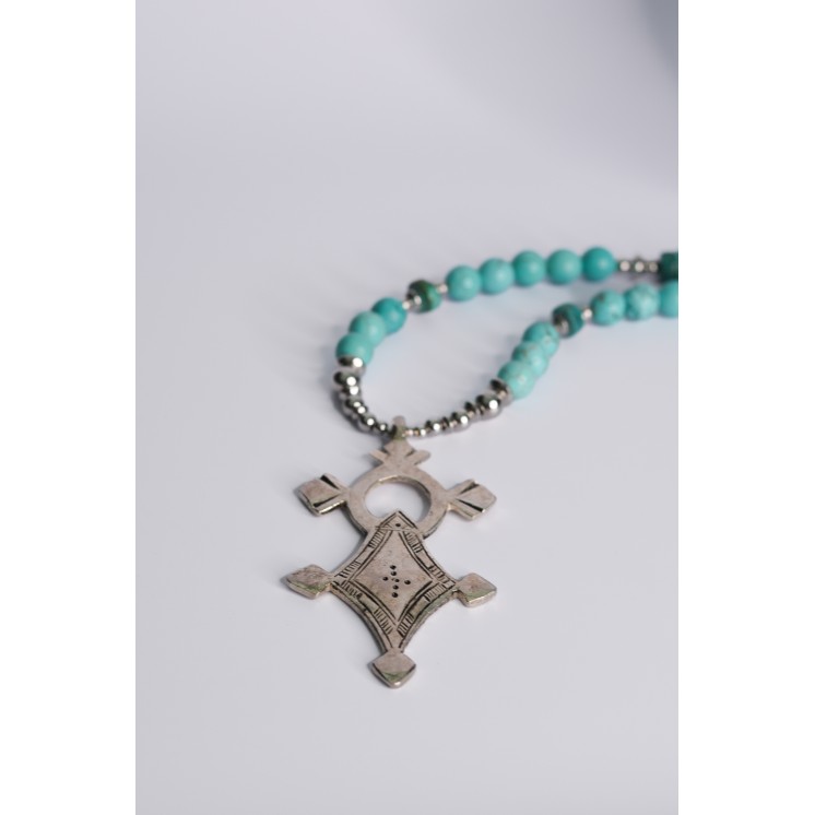 Collier ethnique- Croix éthiopienne - Grenat