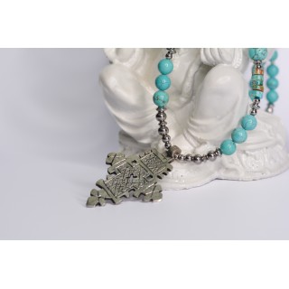 Collier ethnique- Croix éthiopienne - Grenat