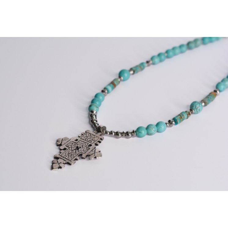 Collier ethnique- Croix éthiopienne - Grenat