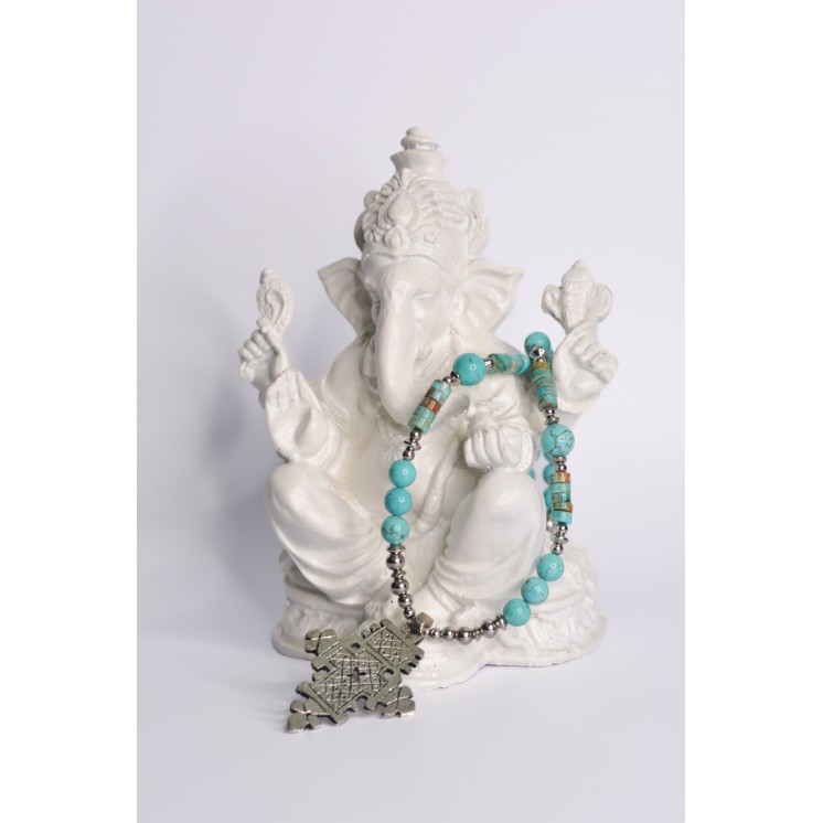 Collier ethnique- Croix éthiopienne - Grenat