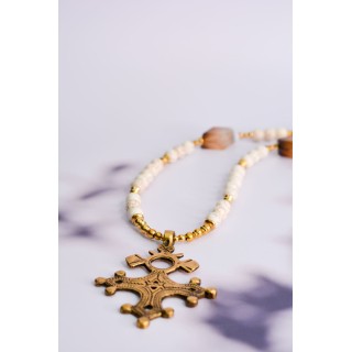 Collier ethnique- Croix éthiopienne - Grenat