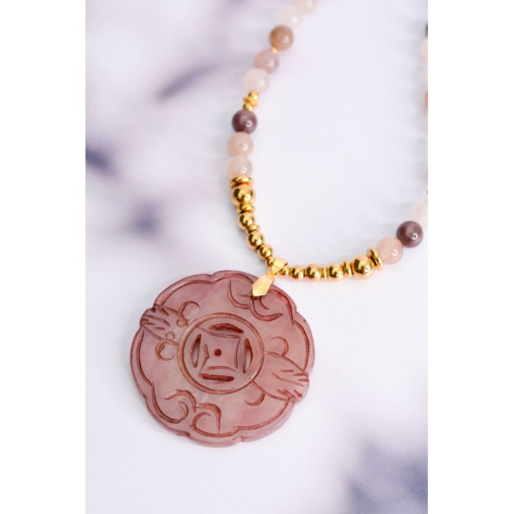 Collier ethnique- Mandala - Jade jaune orangée