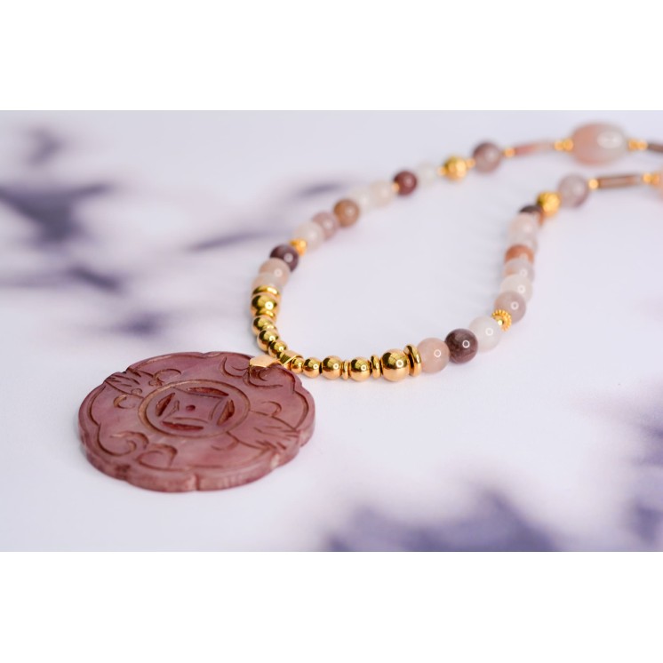 Collier ethnique- Mandala - Jade jaune orangée