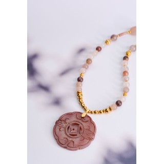 Collier ethnique- Mandala - Jade jaune orangée