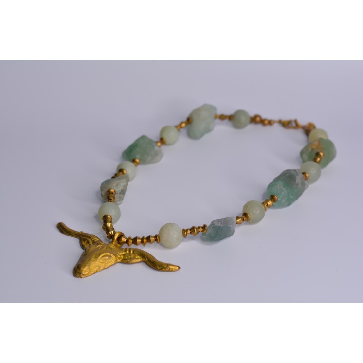 Collier ethnique- tête de buffle - Jaspe serpent