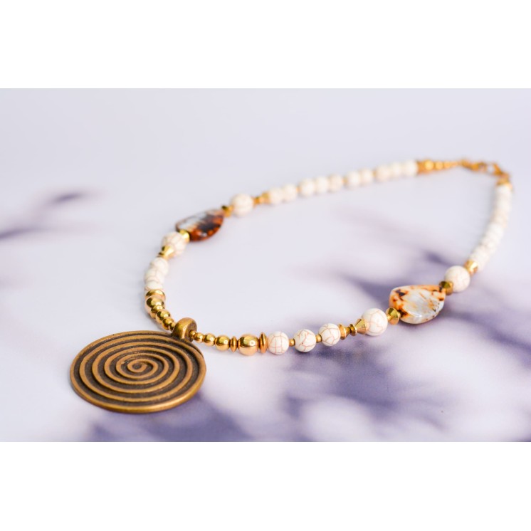 Collier ethnique- Croix éthiopienne - Grenat