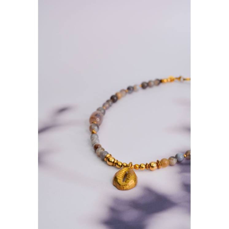 Collier ethnique- Croix éthiopienne - Grenat
