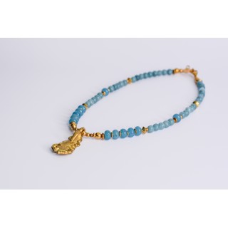 Collier ethnique- tête de lion - Œil de tigre bleue et jaune