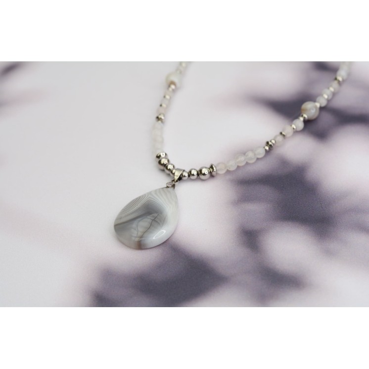 Collier LUCIE PENDENTIF - Agate marbré