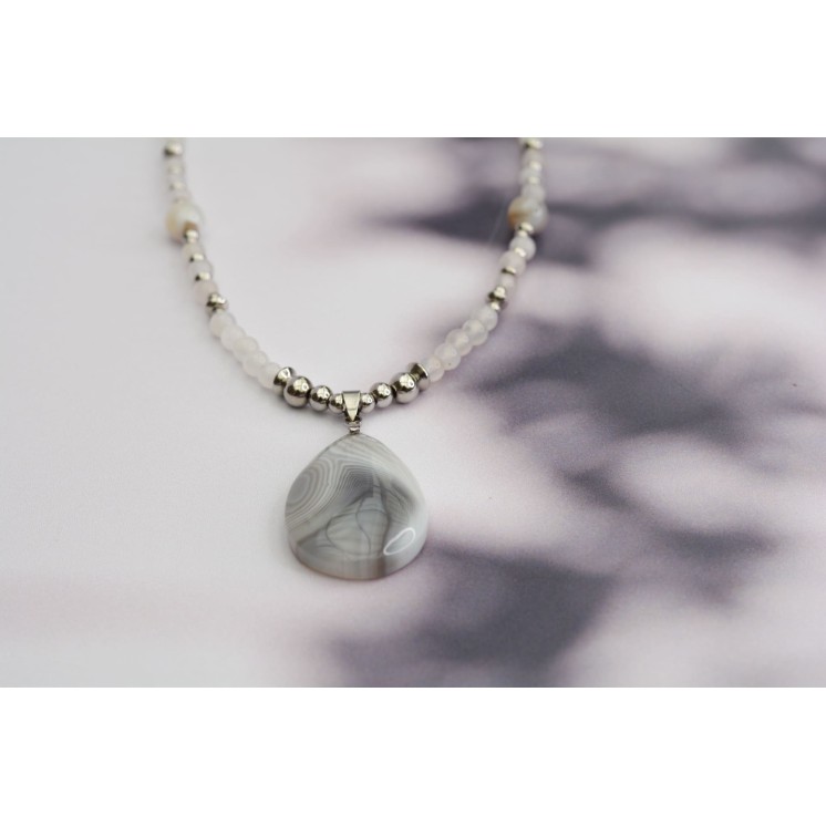 Collier LUCIE PENDENTIF - Agate marbré