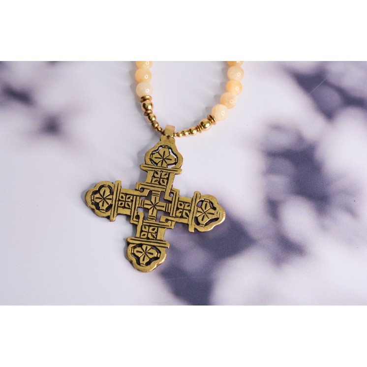 Collier ethnique- Croix éthiopienne - Grenat
