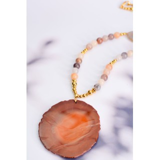 Collier ethnique- Mandala - Jade jaune orangée
