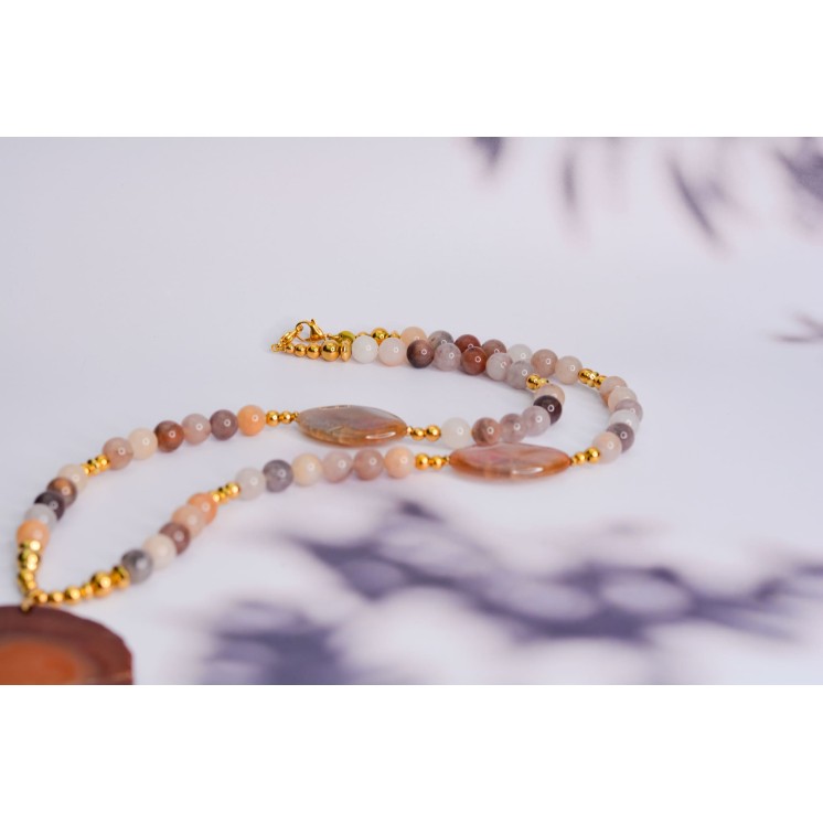 Collier ethnique- Mandala - Jade jaune orangée